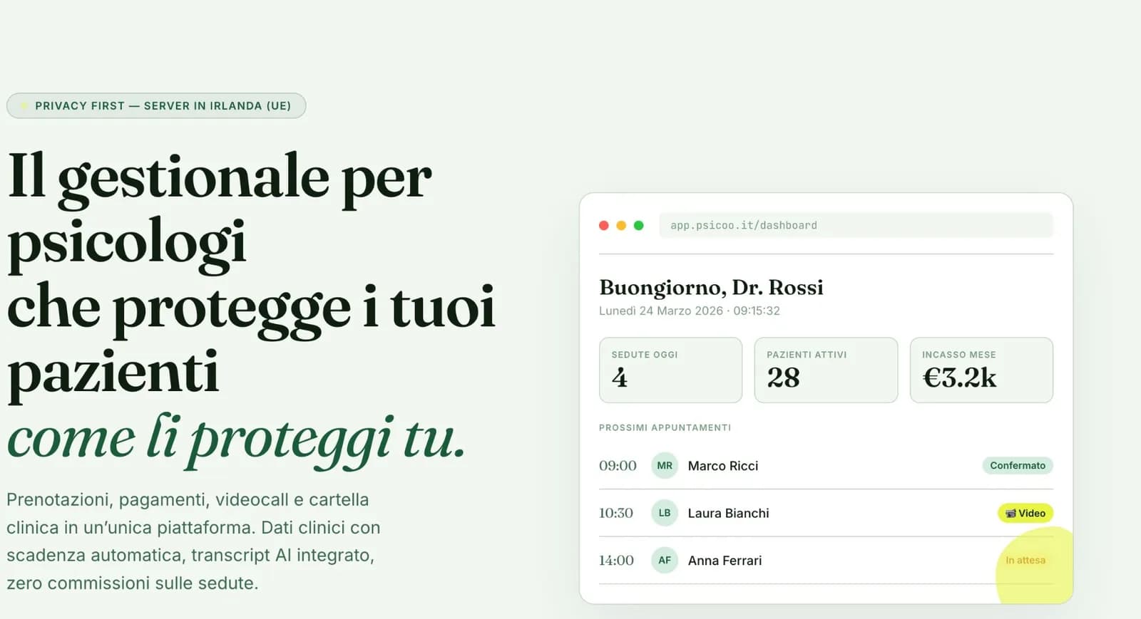 Psicoo-Il gestionale per psicologi che protegge i tuoi pazienti come li proteggi tu.