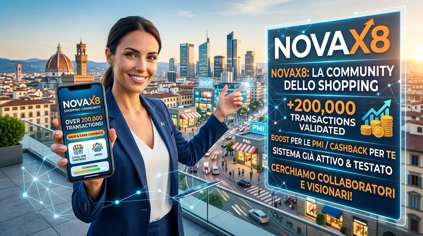  Novax8: Piattaforma Attiva (+200k TX). Cerchiamo Lead per Rete PMI Unisciti a Novax8: La Shopping Community che Rivoluziona le PMI